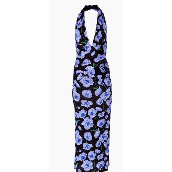 Carolina Herrera Floral Print Jersey Halterneck Dress in Black Multi XS - Picture 5 of 6